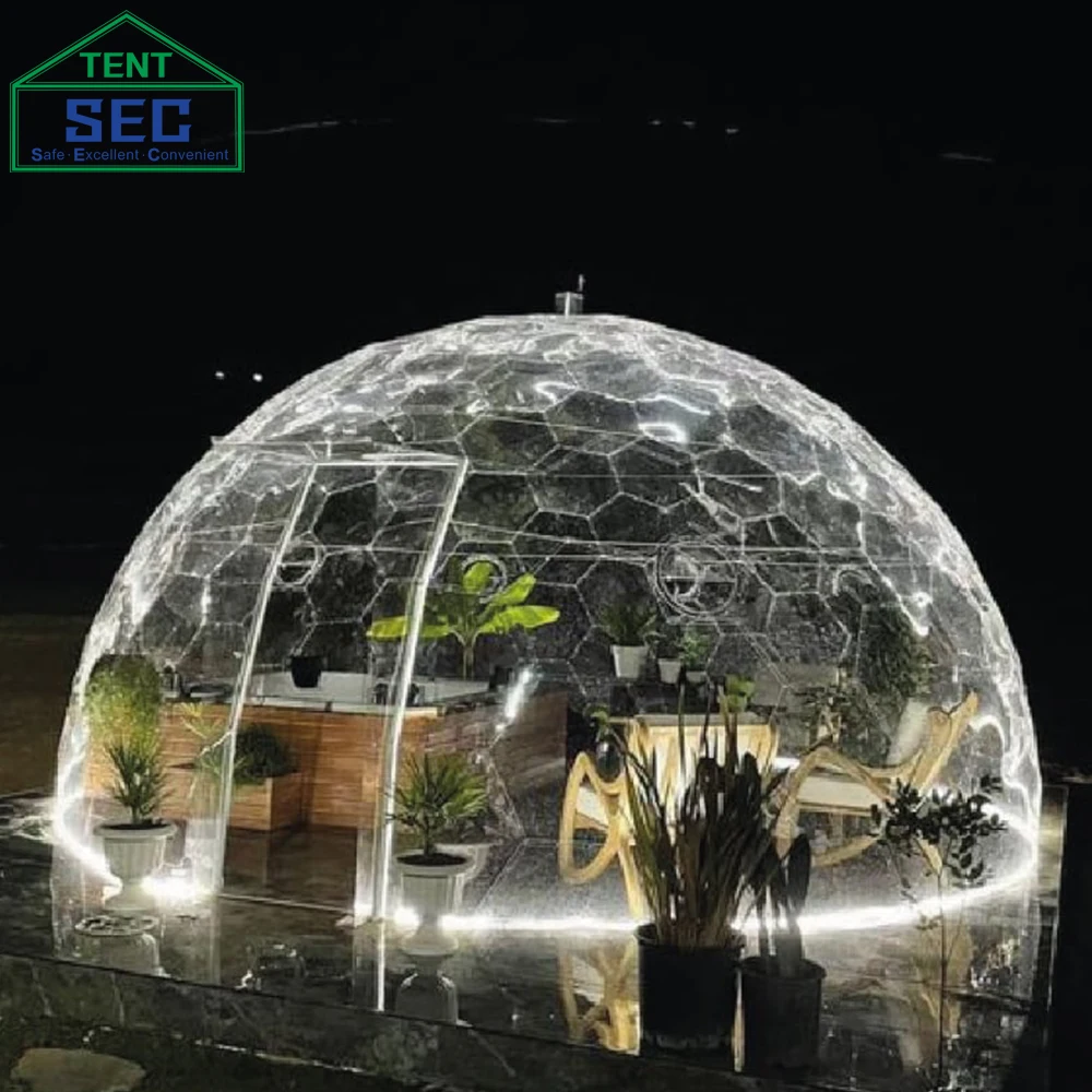 Super Style Hexagonal PVC Transparent Board Outdoor Quick Assembly Sun Dome Luxury Camping Hotel House