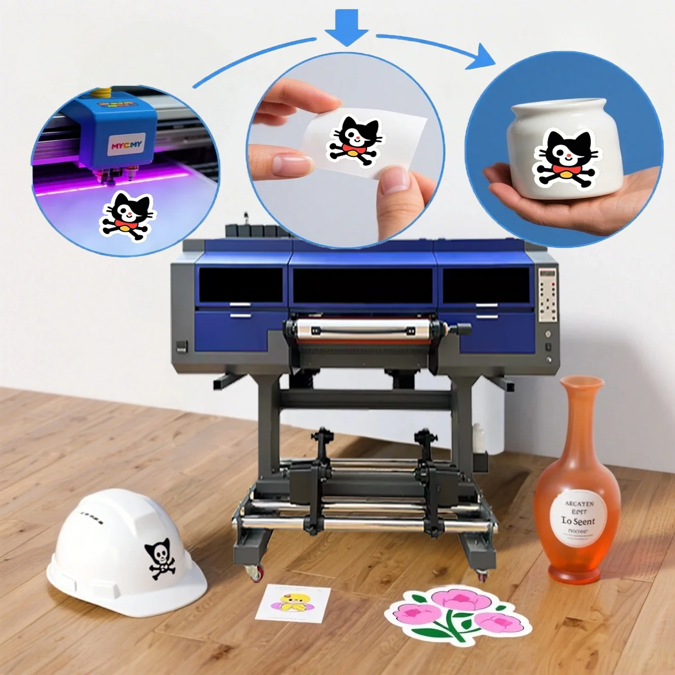 Lansong High Speed UV DTF Printer Xp600 I3200u1 3/4 Heads Multifunctional Laminator Roll to Roll 60Cm Printing  for logo Sticker details