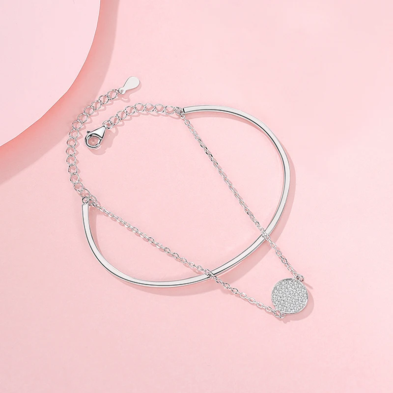Wholesale factory fashion racket cubic zirconia adjustable double 925 sterling silver jewelry ladies charm bracelet bracelet