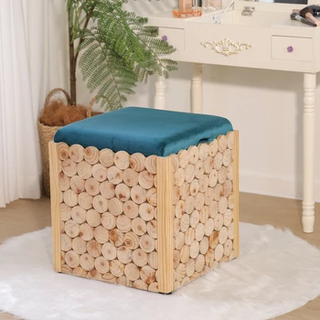 New Design Solid Wood Ottoman Storage Velvet Stool Large Storage Capacity Foot Stool