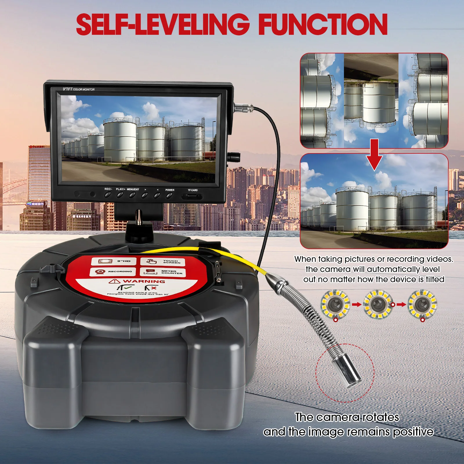 Sewer Camera 512Hz Locator&Sonde Self-leveling Meter Count 9inch HD Screen Factory Wholesale Industrial Pipe Camera Video Recording Endoscope