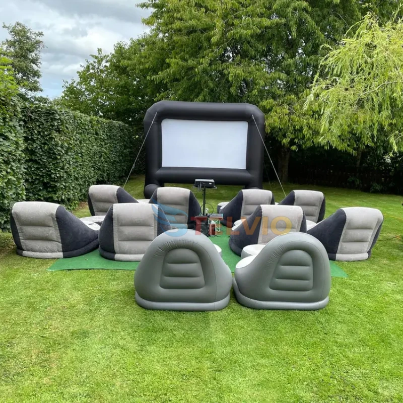 24 FT Outdoor Front and Rear Projection Projector Screen Air Blower  Inflatable Movie Screen With Chairs