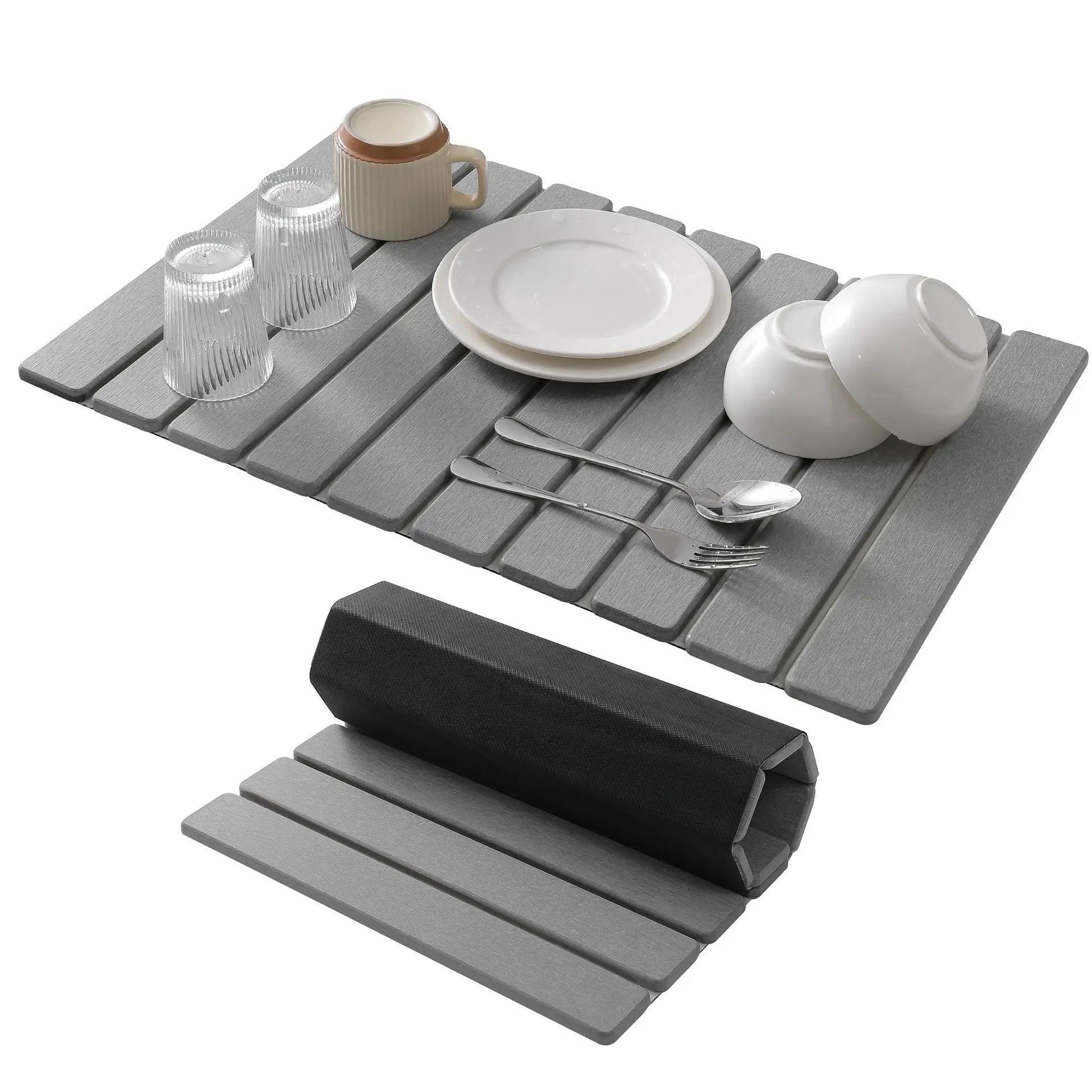 Qlfashion Foldable Black Anti-slip Rubber Bottom Diatomaceous Bathroom Mat Strip Water-absorbing Quick-drying Foot Mat