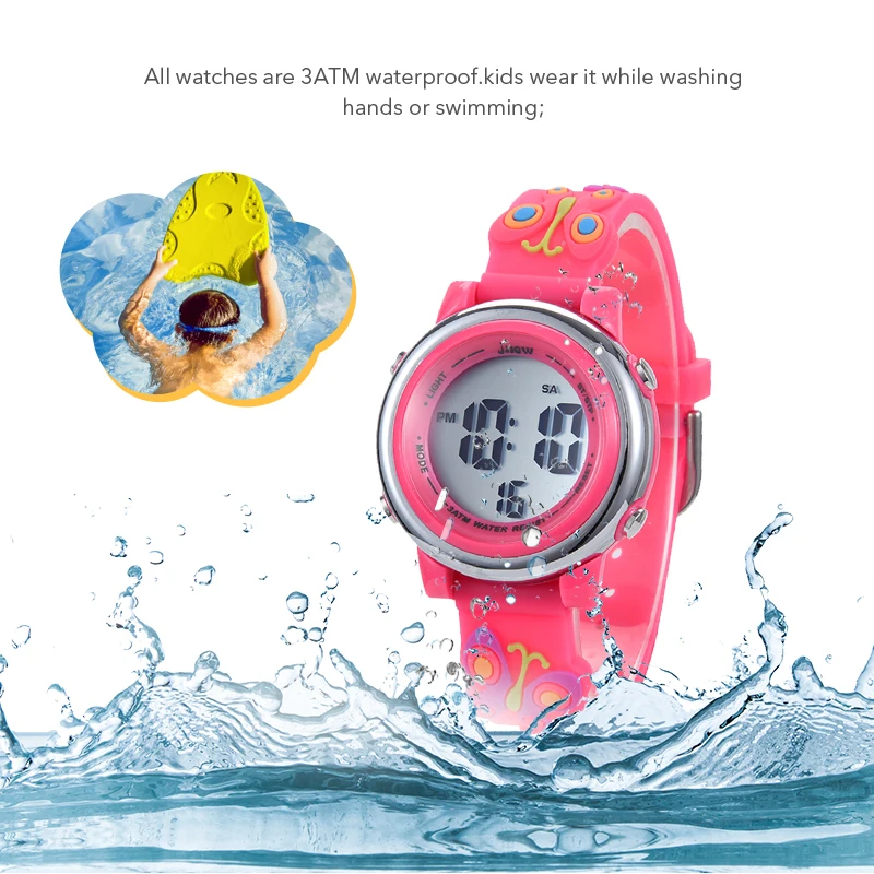 Children's Waterproof Cartoon LED Watch with Colours 3ATM Sports Wrist  Watches for Kids Features Alarm and Water Resistance