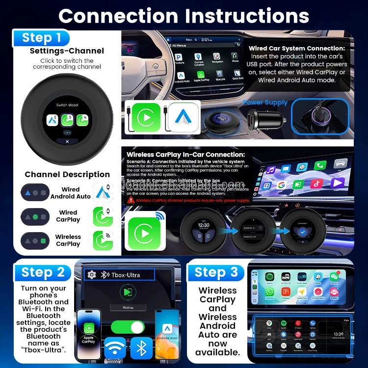 Carlinkit Tbox Ultra3 Smart 5G Wireless Carplay Ai Box Android 15