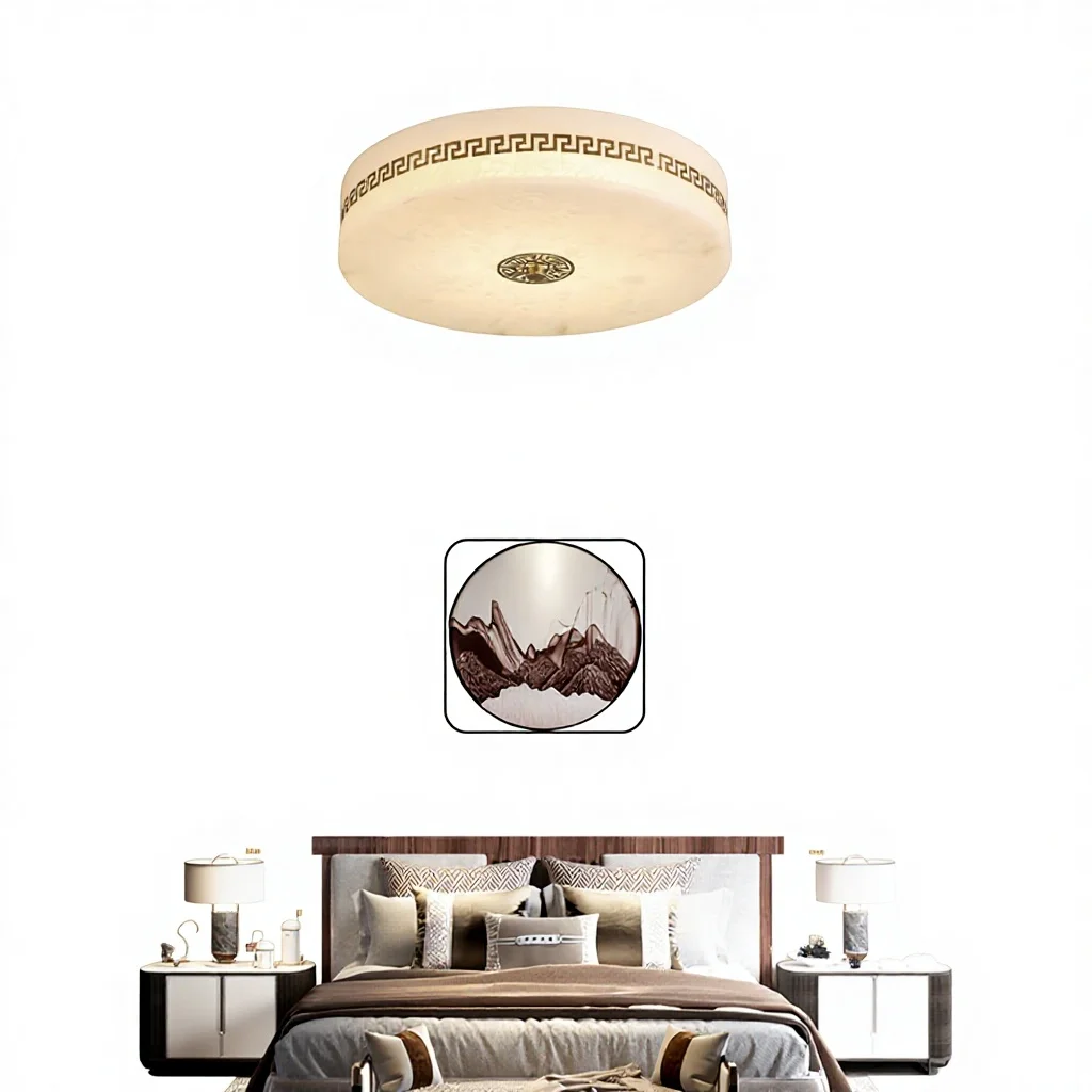 Chinese-style Ceiling Light with Marble and Copper Materials for Living Room Dining Room Bedroom-5-Year Warranty