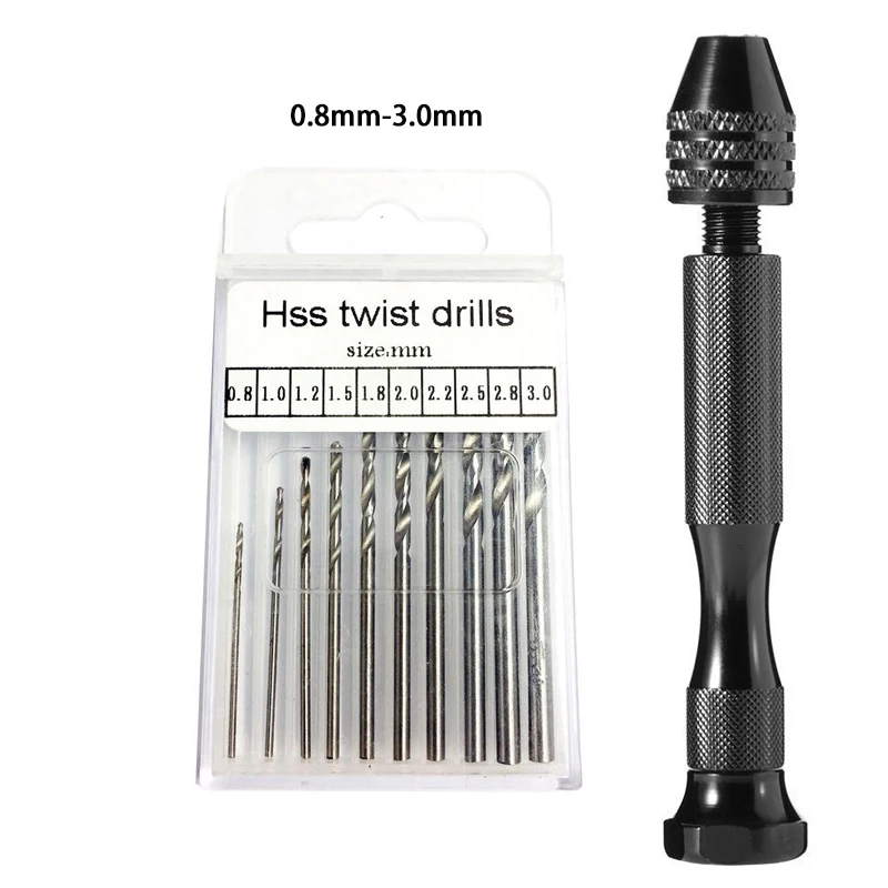 11pcs Mini Micro Aluminum Hand Drill With Keyless Chuck HSS Twist Drill ...