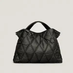 Custom High Quality Luxury Ladies Fashion Nylon Quilt Puffy Tote Bag Fashionable Puffer Handbag With Pocket and Zipper