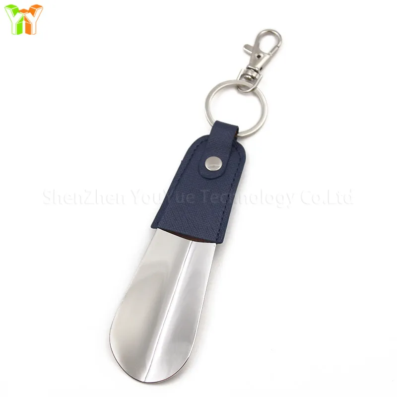 Leather Mini Shoehorn Keyring - Stainless Steel Travel Shoe Horn