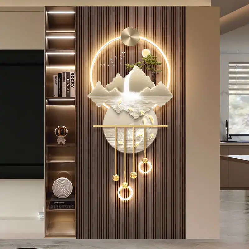 Luxury Water Generation Porch Decorative Painting Nine Fish Picture Luminous Wall Decoration Landscape LED Hanging Picture