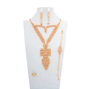 Dubai Jewelry Earring and Necklace Set 24 K Gold Plated Bridal Jewelry Set Bridal Jewelry Sets with Tassels