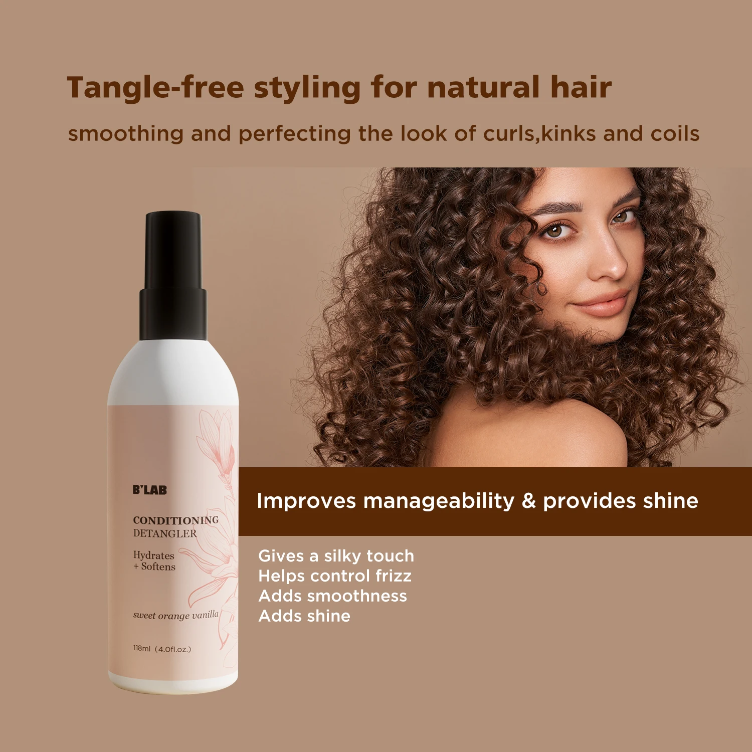 Pravite Label Detangle Spray For Natural Curly Hair Organic Non Alcohol