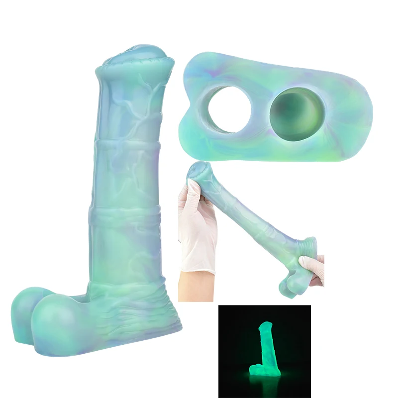 YOCY Close Head Luminous Silicone Cock Sleeves Sex Toys with Testicle  Sleeves Soft Penis Stronger Extender Dick Cover for Men