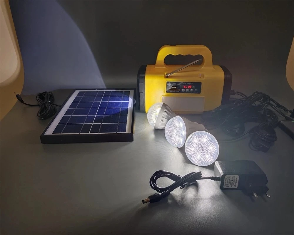 Portable Solar Lighting System Kit Complete with 3 Bulbs USB MP3 MF Radio Solar Energy Emergency Lights  10 in 1 Charge Cable