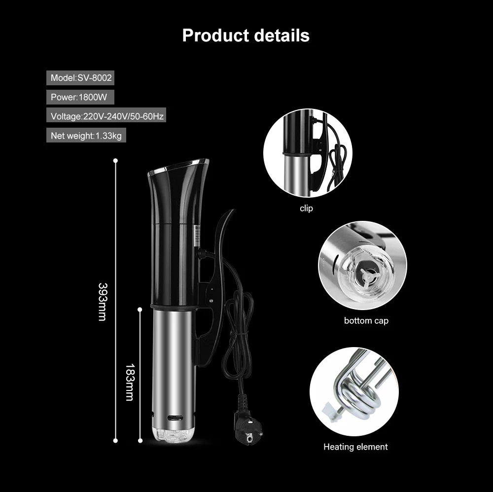 Biolomix 2nd Generation IPX7 Waterproof Sous Vide Immersion Circulator Vacuum Slow Cooker with LCD Digital Accurate Control