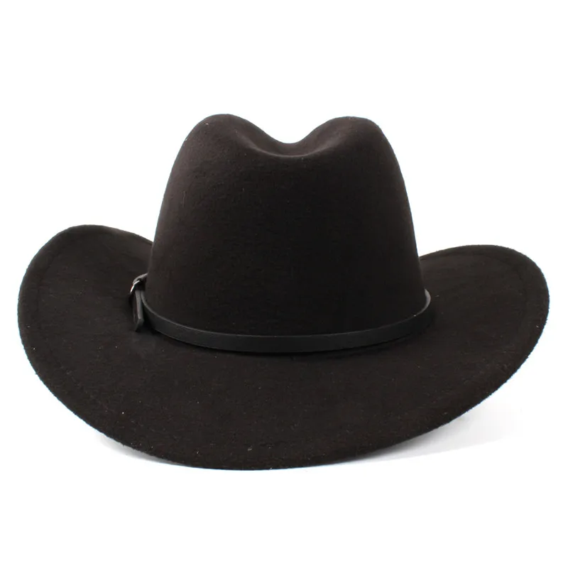 Wool Women's Men's Western Cowboy Hat for Gentleman Lady Jazz Cowgirl with Leather Cloche Cowboy Hat Black