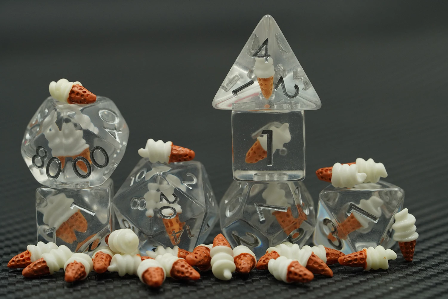2024 Christmas Gifts New Product Wholesale Custom Logo Engraved Ice Scream Dice Set of 7 Polyhedral Dnd Dice D6 D10 D20 Dice details