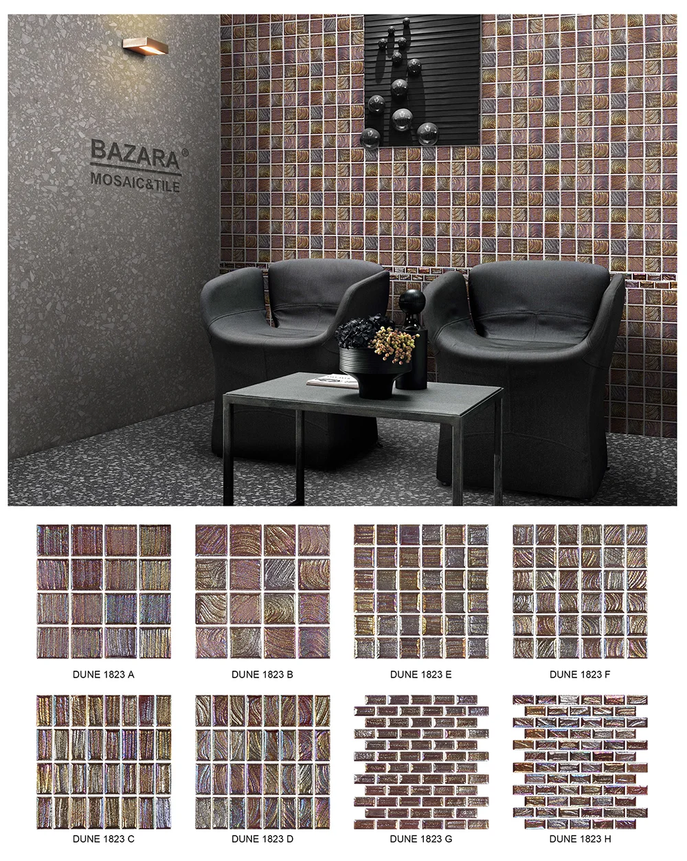 DUNE GOLD color Crystal Glass Mosaic 300*300MM Made in China