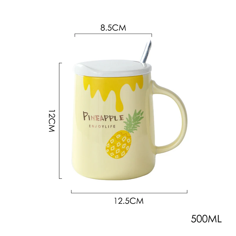 Wholesale Cute Factory coffee milk tea tumbler sublimation custom logo  summer fruit creative ceramic coffee mugs with lid From m.