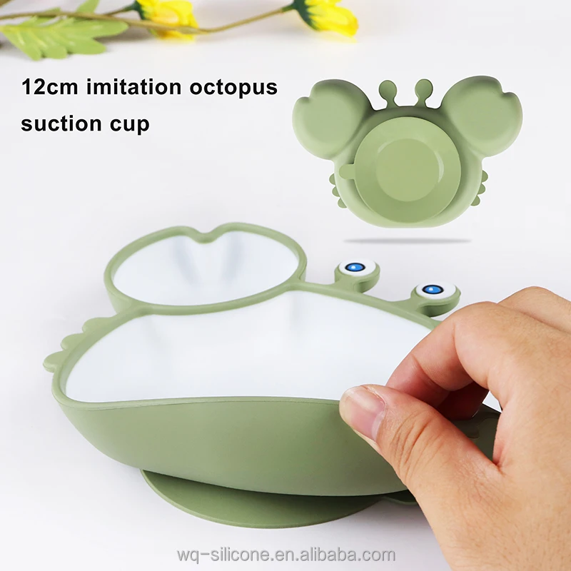 BPA Free Feeding Tool Dining Silicone Cute Baby Crab Plate for Kids with Davided Baby Suction Plate factory