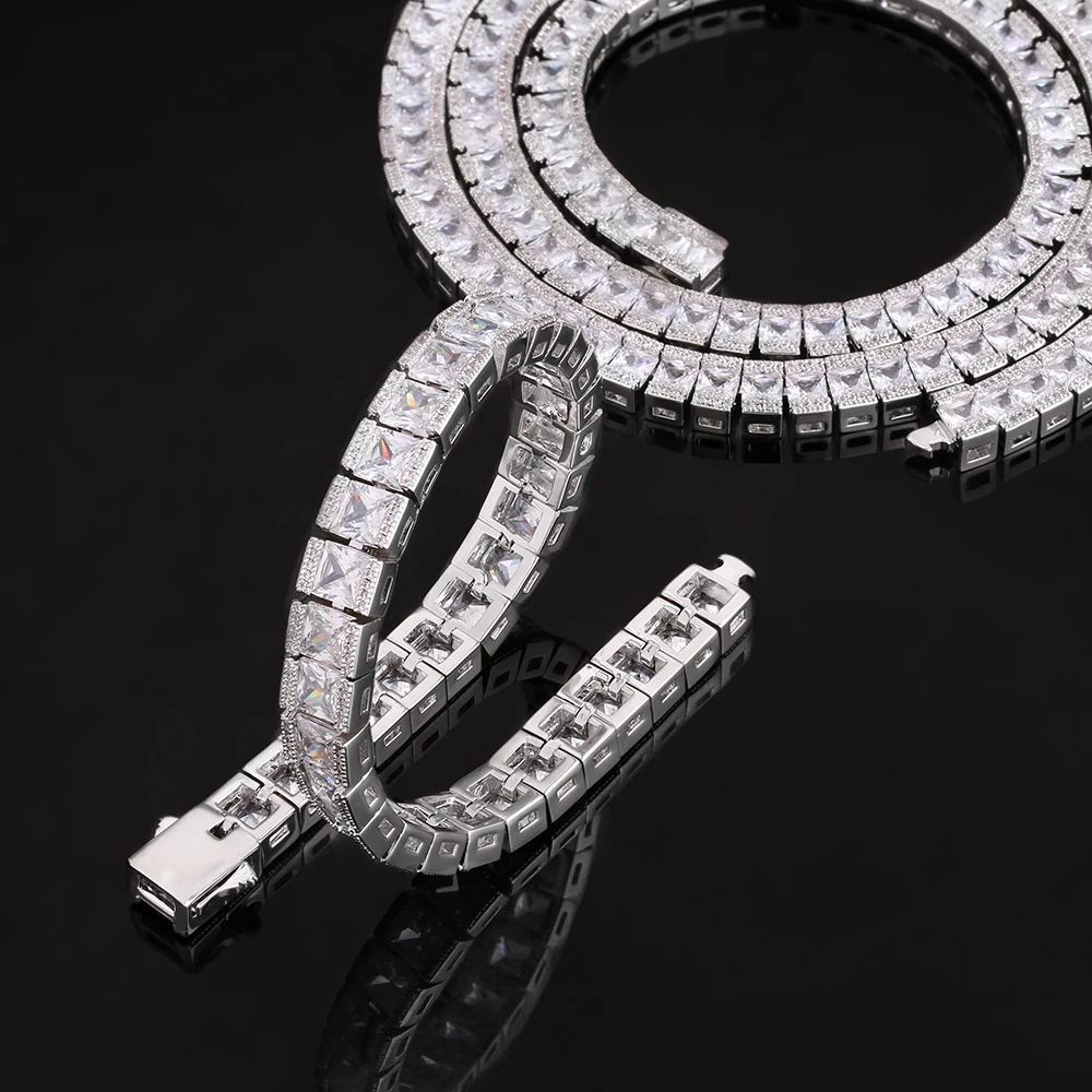 KRKC 7mm Princess Cut Pvd Plating Men's Hip Hop Tennis Necklace Lab  Baguette Fake Diamond Hip-hop Iced Out Aaaaa CZ Tennis Chain