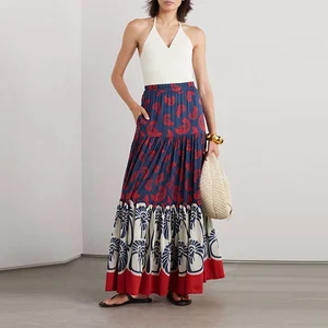 Clothing Manufacturer Custom Spring Autumn High Waist Stretch Layered Printed Cotton Elegant Casual Women Skirt