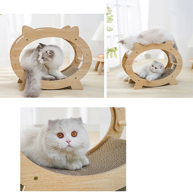 Replaceable Corrugated Paper Solid Wood Cardboard Cat Scratch House Cat