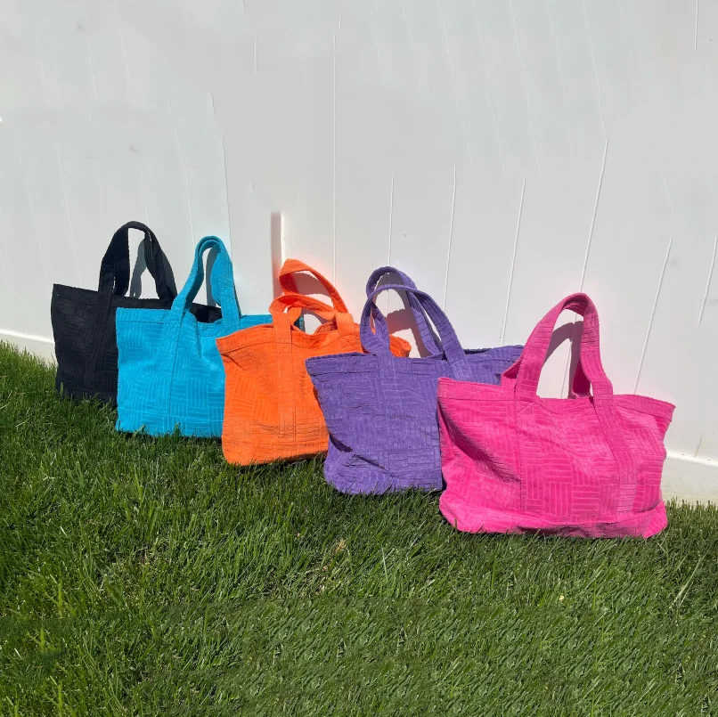 Customizable Large Personalized Initial Terry Beach Tote Bag for Women Monogrammed Shopping with Open Closure and Cotton Lining