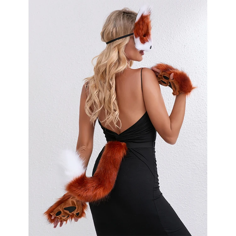 Set de Costume de Renard en Peluche pour Femmes Halloween et Cosplay - Masque, Queue