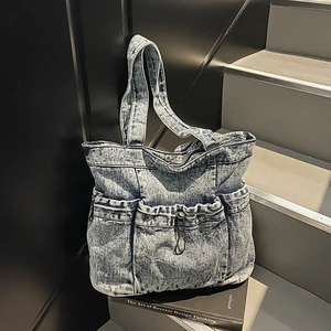 Wholesale Large Capacity Women Shoulder Bags Denim Cloth Portable Ladies Handbags Vintage Simple Female Book Tote Casual Bag