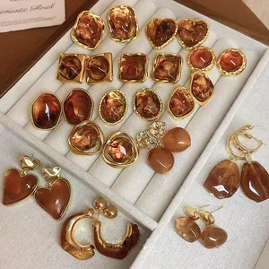 Fashion Trendy Copper Hoop Earrings Brown 18K Gold Plated Party Wholesale