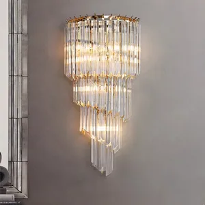 Modern Luxury Hotel Villa Wall Lamp Iron Crystal for Lobby Bedroom Lighting Unique Design for Decorative
