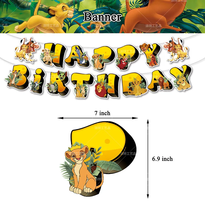 Set Decorazioni Compleanno Il Re Leone – 34 Pezzi: Striscione, Palloncini, Decorazioni Per Torta E Tovaglia – Tema Anime