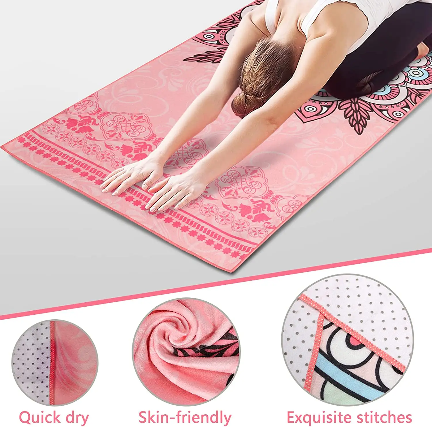 61*183cm Custom Logo Printed Soft Non Slip Suede Microfiber Yoga Mat Towel With Bag Package supplier