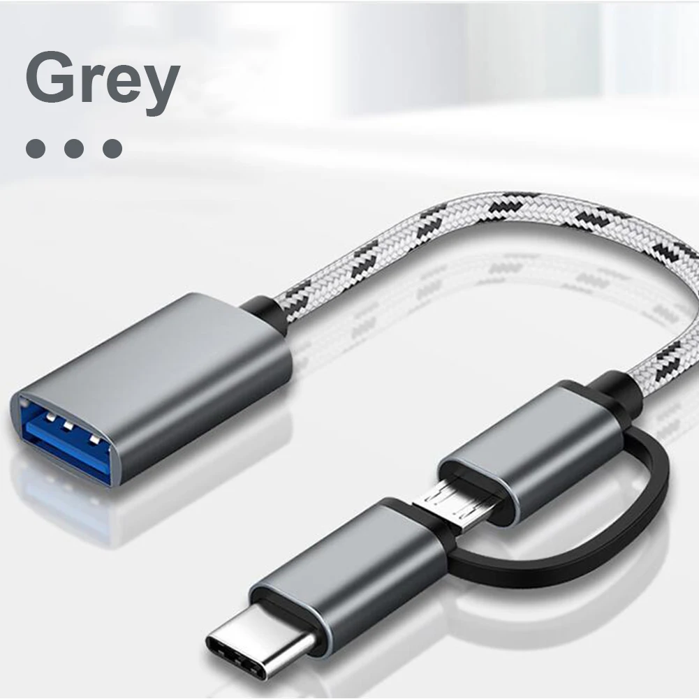 Câble adaptateur OTG 2 en 1 Micro USB & Type C vers USB 3.0 femelle Cordon tressé pour MacBook IPad Air Pro Tablet Samsung S20/S10/S9