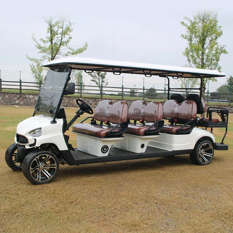 Custom High Performance Four Wheel Sightseeing Battery Powered Golf Cart 8 Seater