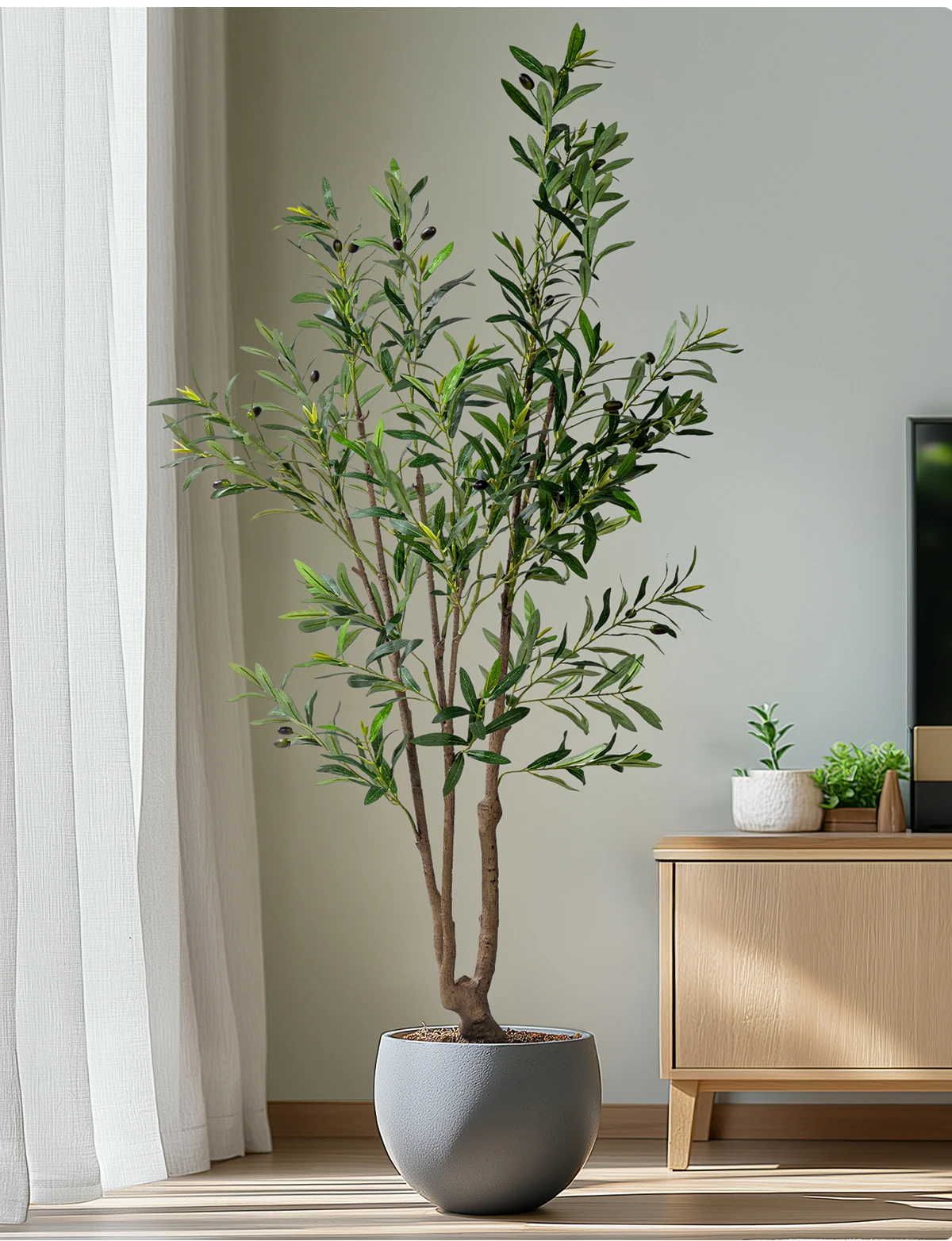 Large Artificial Olive Tree Ficus Leaf Tree Wood Silk Grass Plastic Simulation Home Decorative Landscape Wall Palm Flower factory