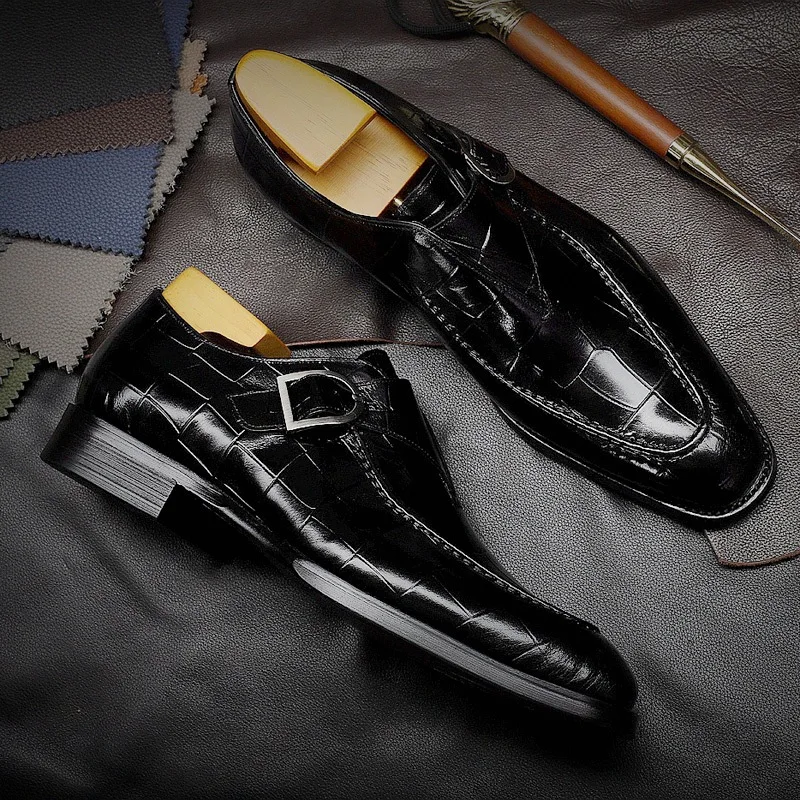 Classic Crocodile Pattern Business Flat Shoes Men Leather Shoes Men's ...