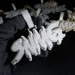 Wholesale Custom Hip Hop Vvs Moissanite Pendant Charm Necklace Iced Out 925 Silver Letter Name Pendant Men Jewelry