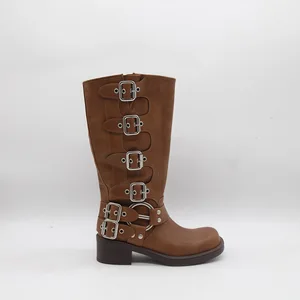 BUSY GIRL HQ1158 Women Boots Custom 2026 Coarse Heel Martin Boots Women's Western Cowboy Retro Punk MediumTube Metal Belt Buckle