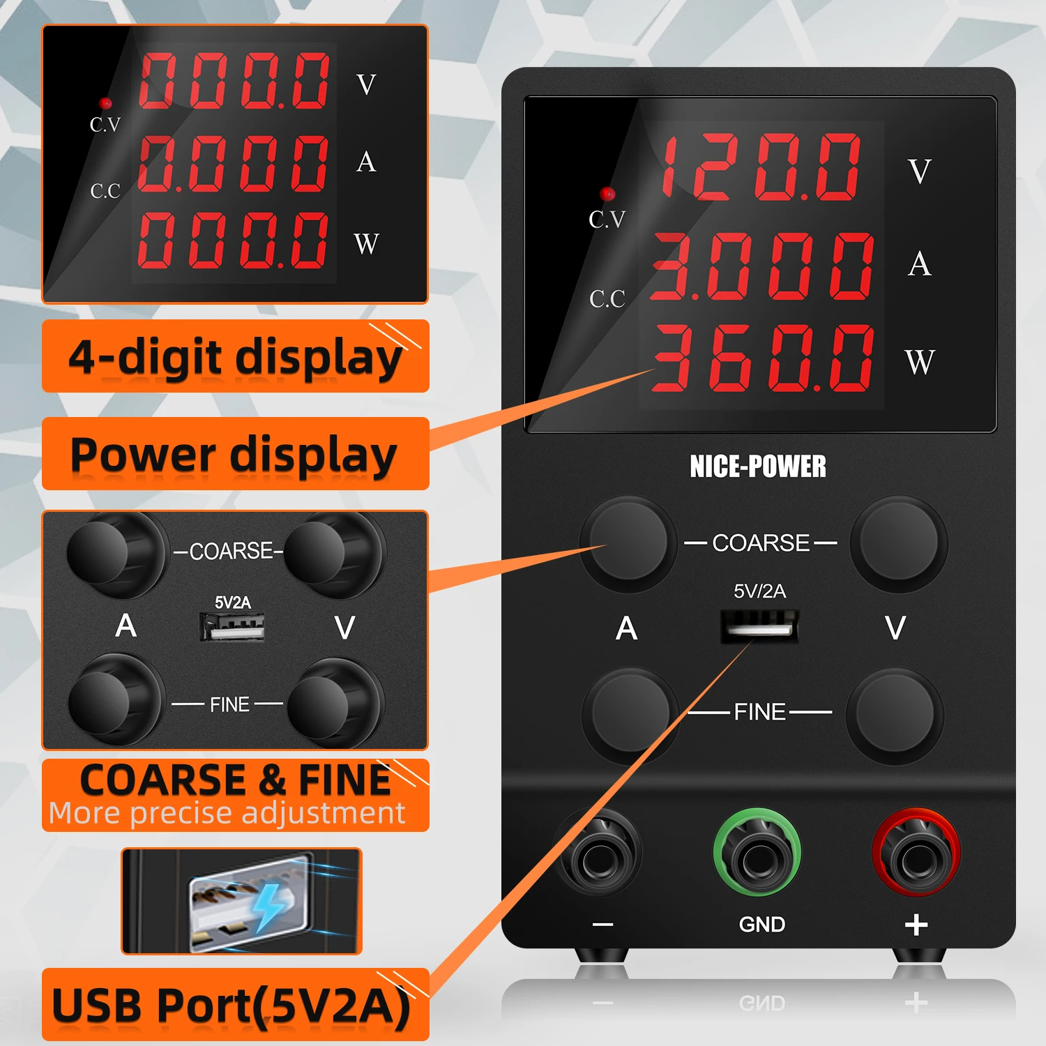 SPS1203 120V 3A DC Power Supply Precision Four Digital Adjustable Laboratory Switching Power Source for Phone Repairing