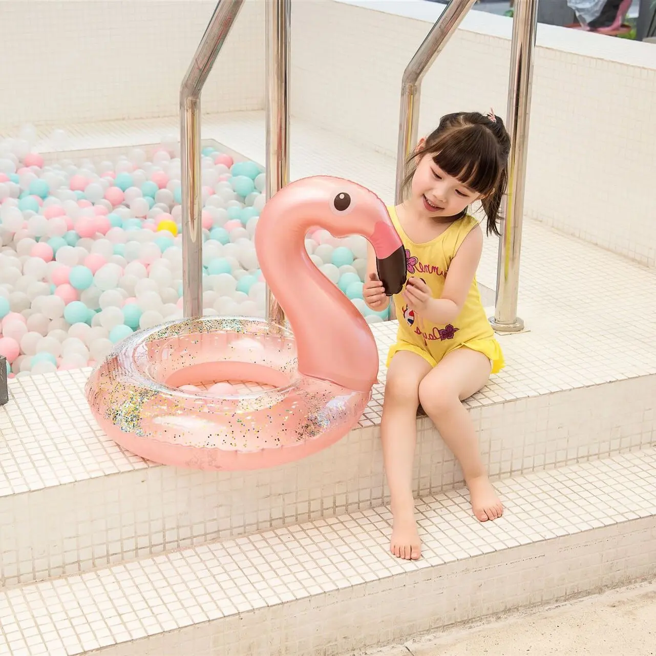 Full-Size Flamingo PVC Inflatable Swimming Ring for Kids and