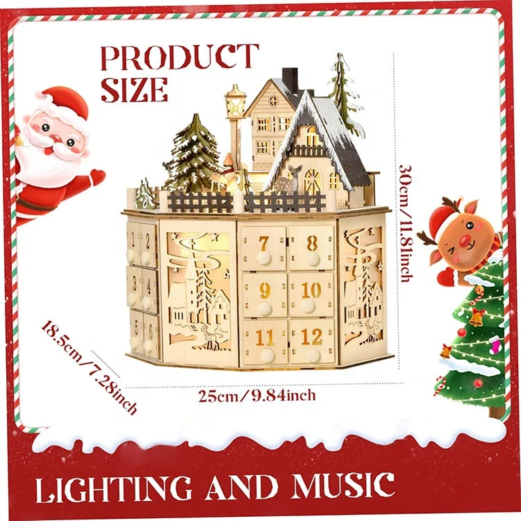 24の引き出しLEDクリスマスライトとRoを備えた伝統的な木製アドベント