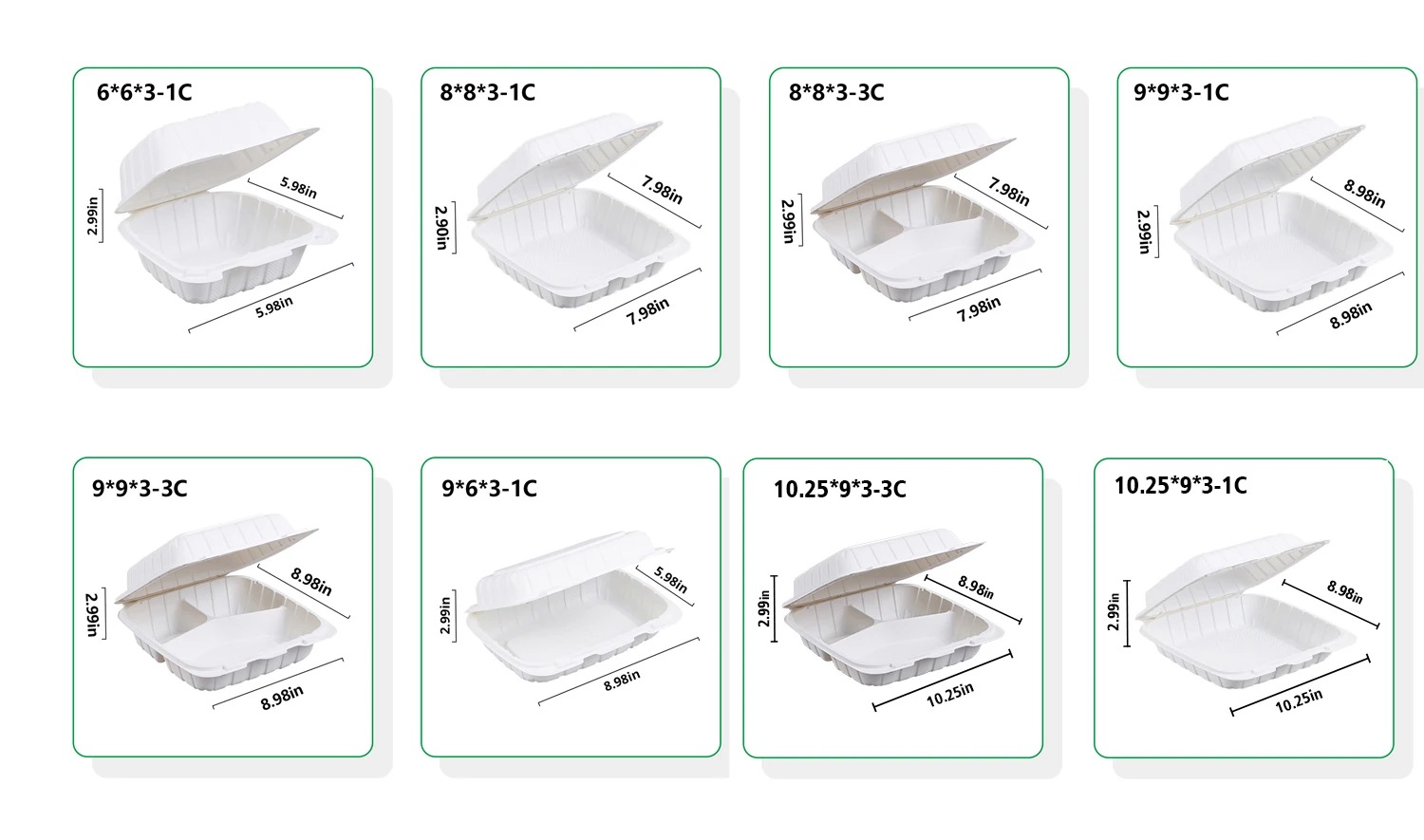FULING Manufacturer 9X9 Inch Take Out Box Disposable Clamshell 3 ...