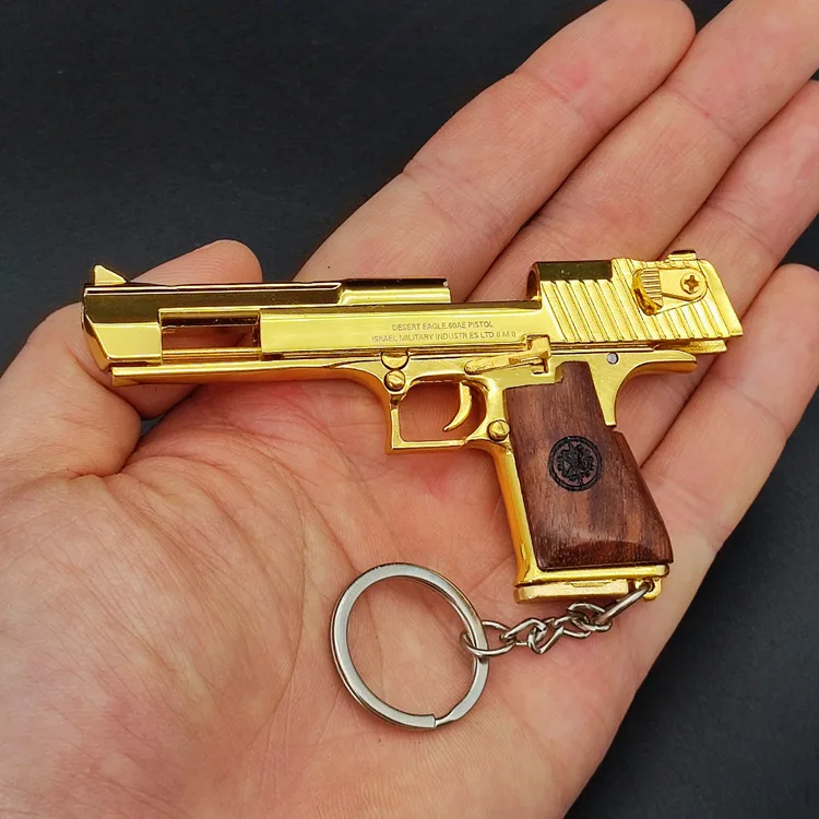 Mini Gun Keychain Self Defense Stun Gun Desert Eagle Toys Pistol Gold Gun Keychain Metal