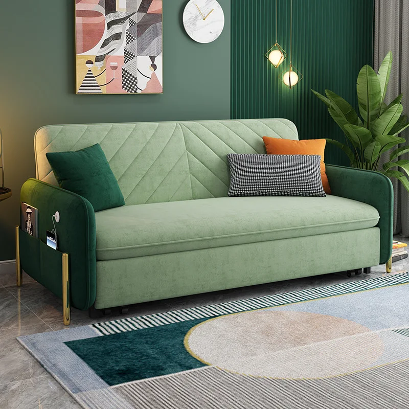 Modern Green Velvet Sofa Bed With Usb Charging Storage Place Pull Out ...