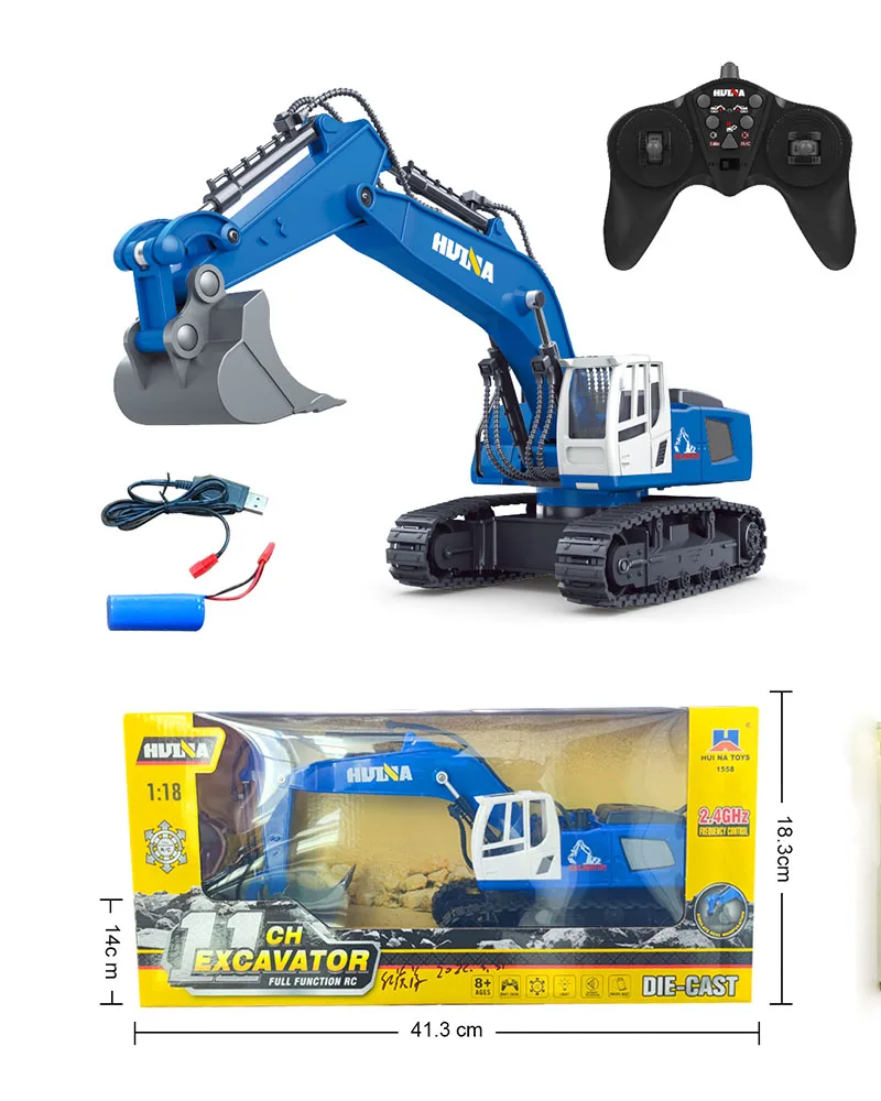 Hoshi Rc Excavator Huina 1558 Remote Control Car Alloy 11ch 1/18
