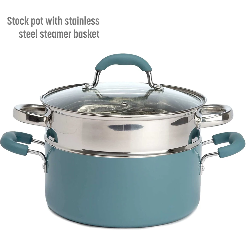 Competitive 12-Piece Set of Non-Stick Aluminum Cookware Fry Pans Pots Ceramic Coating Tempered Glass Lid Hot Sale Metal Cookware