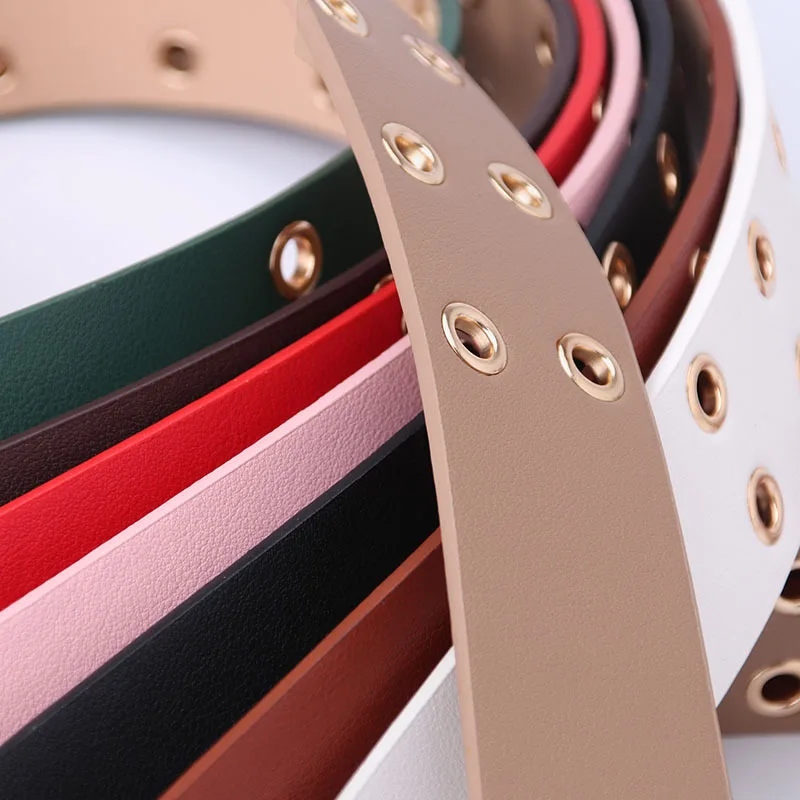 Wholesale wholesale women jeans 2 hole waist belts pu leather stylish metal  square buckle double grommet belt From m.