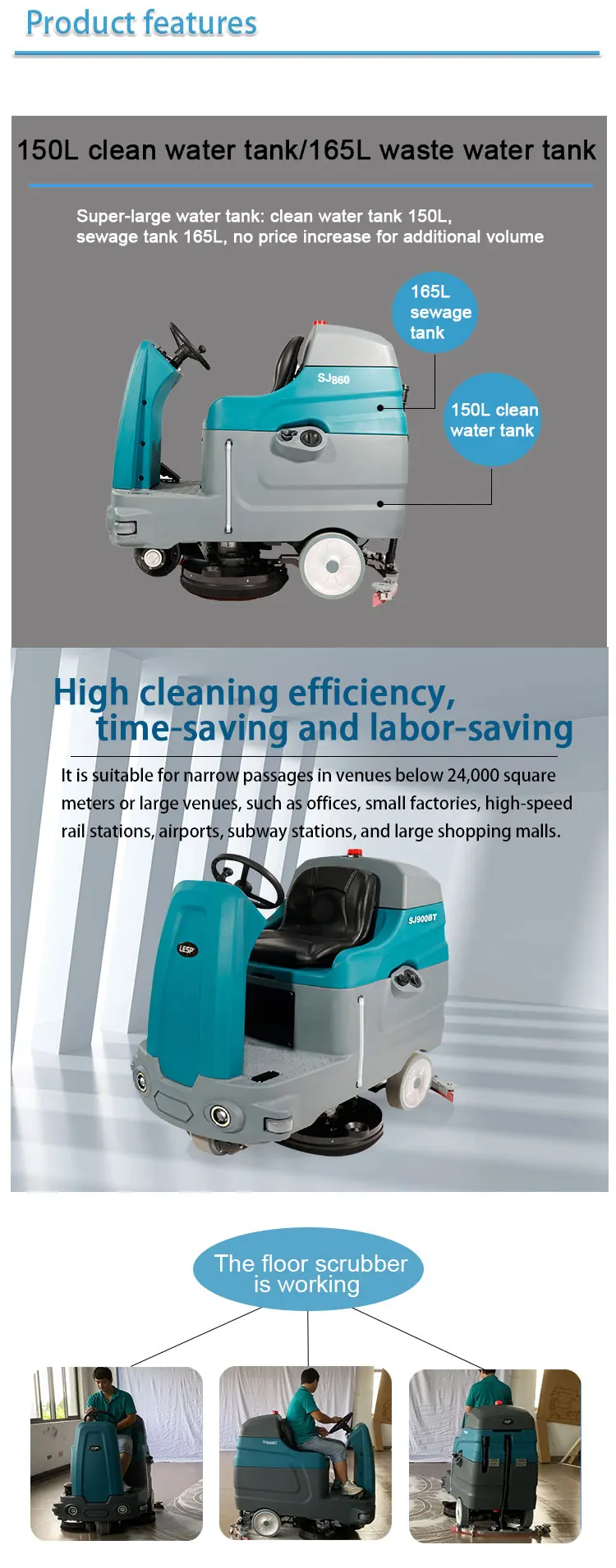 JH860 Automatic floor cleaning machine riding cleaning equipment